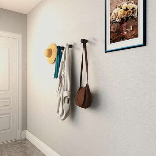 bsdonte Wood Wall Hooks, 4 Pack Black Decorative Coat Hooks Wall Mounted - Image 3