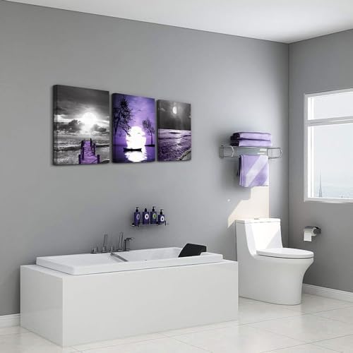 Lapremoly Black And White Purple Ocean Landscape Large Wall Decor - Image 6
