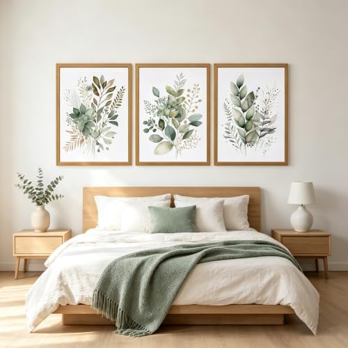 Sage Green Botanical Wall Art Set of 3, Modern Watercolor Eucalyptus Leaf - Image 7
