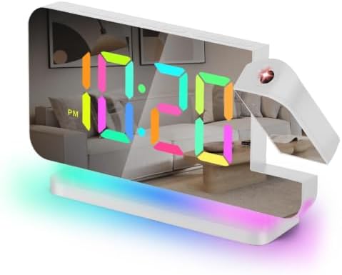 SZELAM Projection Alarm Clock, 7.4" LED Mirror Digital Clocks Large Display by SZELAM