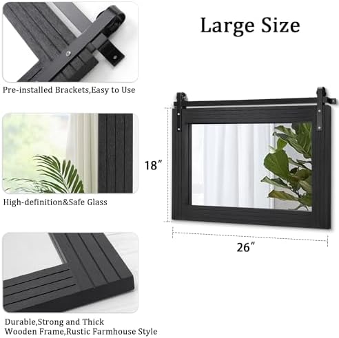 AAZZKANG Wood Framed Mirror Large Barn Door Style Rectangle Decorative Bathroom - Image 2