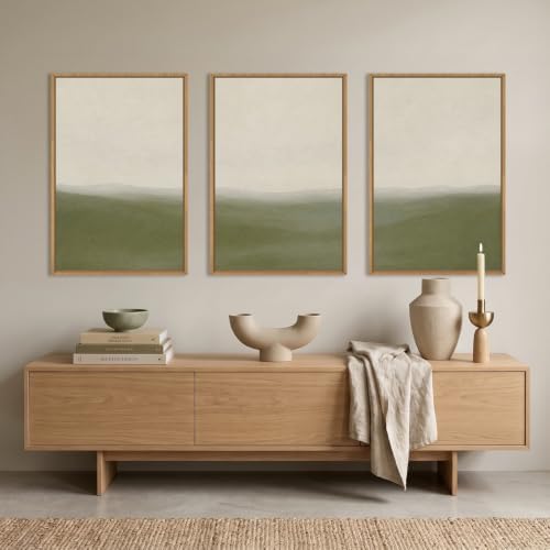 Aryroi Sage Green Abstract Landscape Framed Canvas Wall Art Set, Watercolor - Image 3
