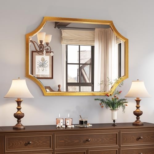 Kelly Miller 20"x28" Gold Foil Metal Scalloped Decorative Wall Mirror by KellyMiller