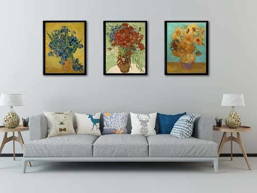 Black Framed Sunflowers- Irises Flower Vase Vincent Van Gogh Art Reproduction - Image 3
