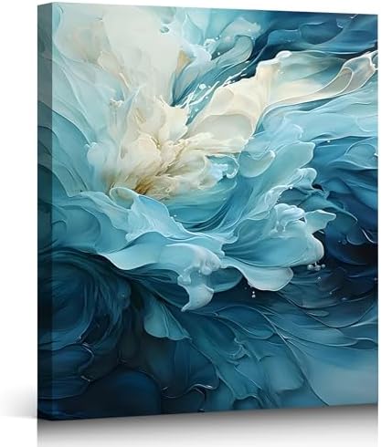 Ship Next Day Abstract Blue Flower Wall Art Canvas Prints Modern Floral Canvas by ZERILYN