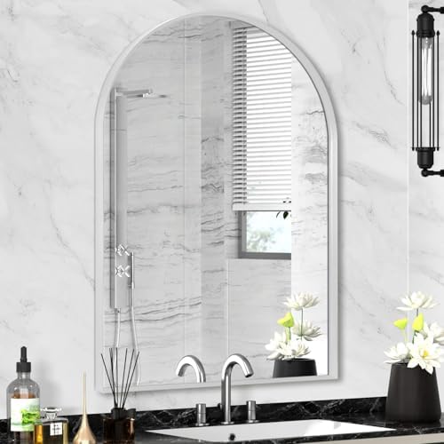 Silver Arched Mirror 22x30in, Metal Framed Bathroom Vanity Wall by Minuover