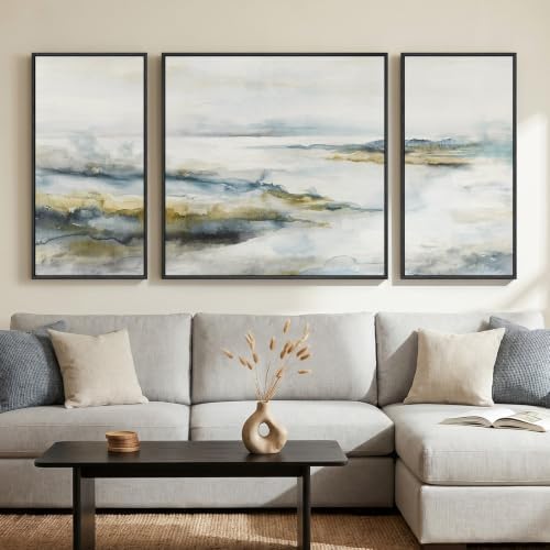 Extra Large Framed Blue Gray Abstract Landscape Wall Art by Cuspin