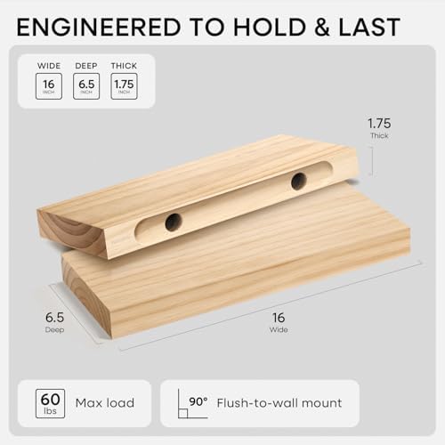 Homeforia 16 Inch Floating Shelves, High-End Solid Pine Wood - Image 2