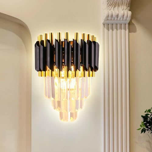 FRIXCHUR Black Crystal Wall Sconce, Modern Wall Light Fixture by FRIXCHUR