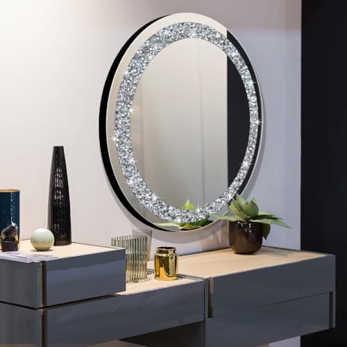 QMDECOR Round Wall Mirror 28x28 inch Crystal Crush Diamond Decor - Image 4