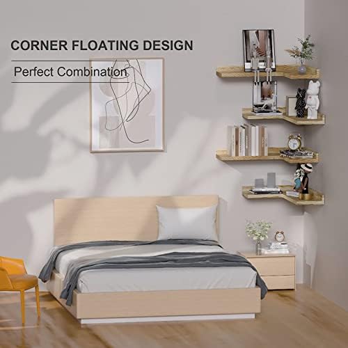 4 Tier Corner Floating Shelves Set of 4, Rustic Pine Wood Corner Shelves - Image 3