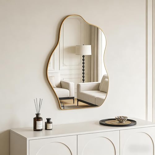 Irregular Asymmetrical Wall Mirror, 28x20 Inch Gold Bathroom Mirror - Image 4