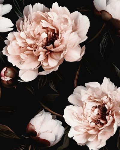 Black Pink Floral Peel and Stick Vintage Peony Wallpaper 17.5X 118 by XRUIBZI