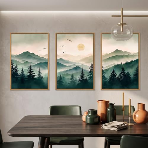 Large Boho Mountain Framed Canvas Wall Art Set 16"x24"x3 - Image 3