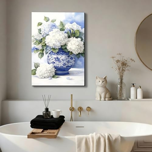ZERILYN Ship Next Day Blue and White Hydrangea Wall Art Canvas Prints Floral - Image 4