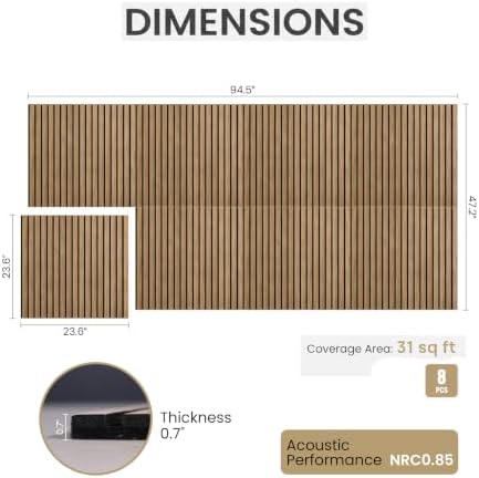 Soundbox 8 Pack Acoustic Wall Panels, 23.6" x 23.6" Walnut Wood Slat Panels - Image 2