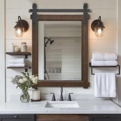Besdomus Rustic Bathroom Vanity Mirror: 22"x30" Brown Farmhouse Barn Door by Besdomus