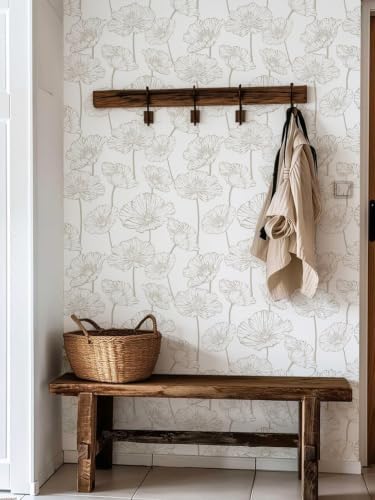 Orainege Beige and White Floral Wallpaper Modern Peel and Stick Wallpaper - Image 3