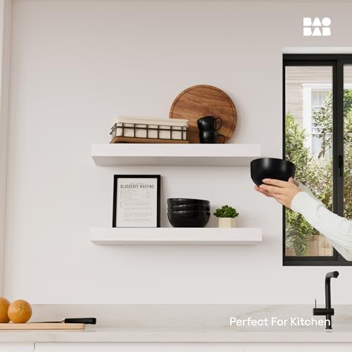 Solid Wood Floating Shelves for Wall 20 Inch White, Wooden Bathroom Shelf - Image 3