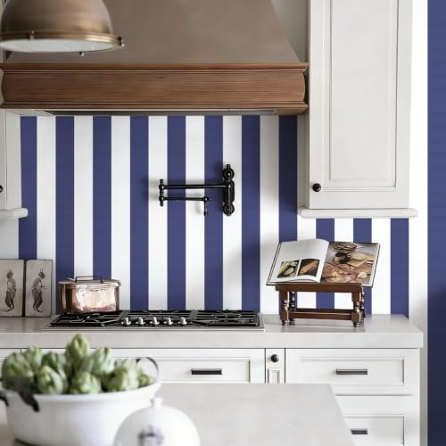 Jeweluck Blue Striped Wallpaper Peel and Stick Wallpaper 17.7”x196.8” - Image 2