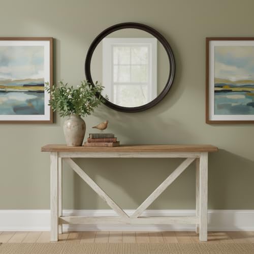 Round 24 Inch Dark Walnut Wall Mirror - Image 4