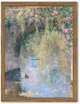 Framed Vintage Monet Canvas Wall Art, Floral Landscape Wall Decor Paintings by Unknown