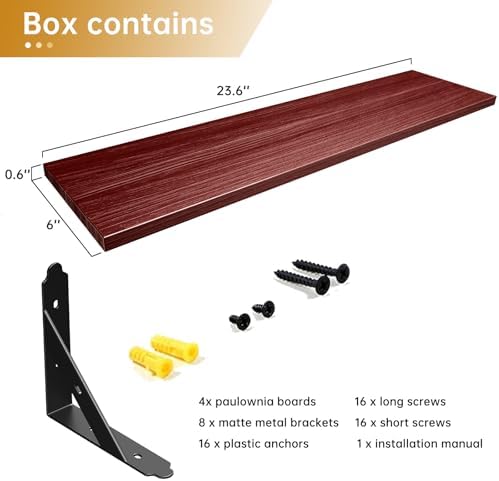 ROMGUAR CRAFT Wood Wall Floating Shelves Set of 4, 23.6" x 6" - Image 3
