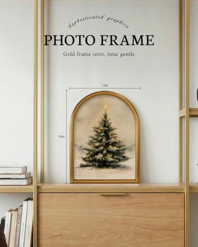 VIYYIEA Gold Arched Framed Christmas Tree Wall Art, Cozy Winter Pine Prints - Image 5