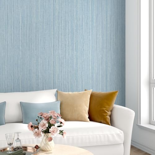 Blue Grasscloth Wallpaper Textured Fabric Blue Contact Paper 17.7"x315" Modern - Image 2