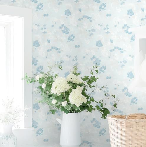 Dimoon 393"x17.3" Blue Wallpaper Floral Contact Paper Peel and Stick Wallpaper by DIYYOURMOON