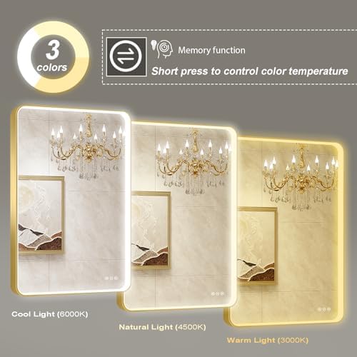 LED Mirror for Bathroom 30X36 Inch Gold Framed - Image 5