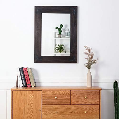 YOSHOOT Rustic Wooden Framed Wall Mirror, Natural Wood Bathroom Vanity Mirror - Image 5
