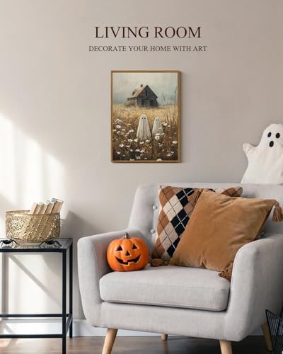 VIYYIEA Cute Ghost Halloween Wall Art 12x16 Inch Framed Canvas, Vintage - Image 3