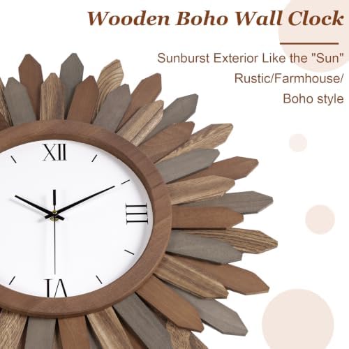 Honiway 24 Inch Large Wall Clocks Battery Operated Silent Rustic Wood Boho - Image 6