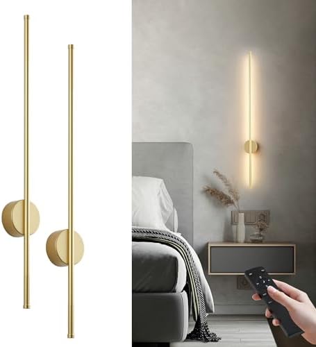 KARTOOSH Battery Operated Modern Wall Sconce Set of Two, 39.3 Inch Gold by KARTOOSH