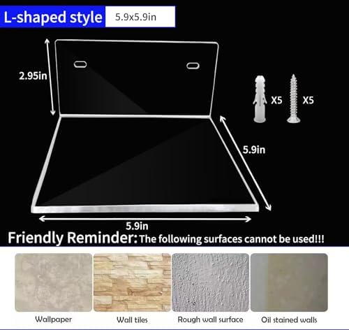 6 Inch 2PCS Clear Acrylic Floating Wall Shelves, Small Floating Shelves - Image 3