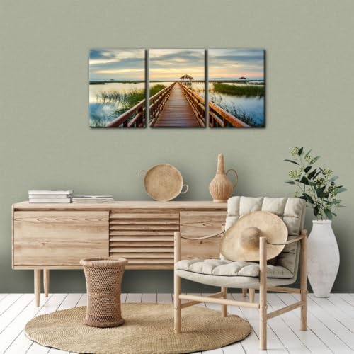 Pacimo Wooden Bridge Wall Art Posters Lotus Lake on Sunset Pictures National - Image 2