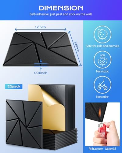 22 Pack Self-Adhesive Acoustic Panels, Sound Proof Foam Panels - Image 3