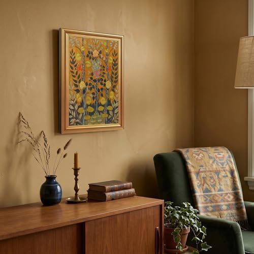 EJPFOGV Art Nouveau Botanical Framed Wall Art on Orange Background 12x16 in - Image 4