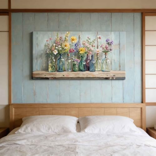 Vintage Glass Bottle Wildflower Canvas Wall Art Large Farmhouse Rustic Floral - Image 6