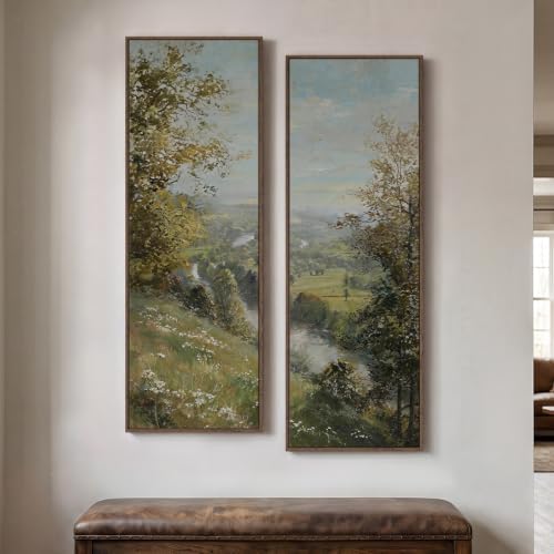 Large Framed Vertical Vintage Landscape Wall Art by MXART