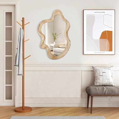 Large Asymmetrical Wall Mirror Irregular Wood Frame Mirror Wall-Mounted - Image 3