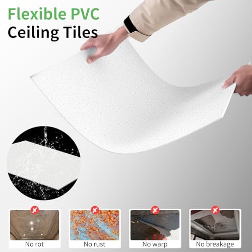 Art3d 24"x48" Stucco Printed Drop Ceiling Tiles, 2x4ft Decorative PVC Ceiling - Image 5
