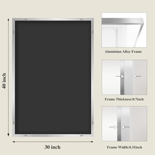 Koonmi Silver Rectangle Wall Mirror, 30x40 Inch Bathroom Mirror, Aluminum Frame - Image 2