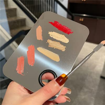 2 Pack Makeup Palette,Stainless Steel Cosmetic Mixing Palette with Spatula Tool for Foundation Nail Art Eyeshadow, Silver