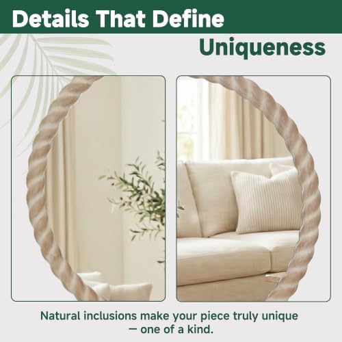 24"x24" Round Solid Wood Farmhouse Decorative Wall Mirror - Image 4