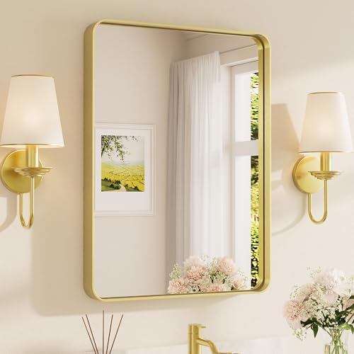 TETOTE Brushed Gold Bathroom Mirror, 24 x 32 Inch Metal Framed Mirror, Brushed by TETOTE