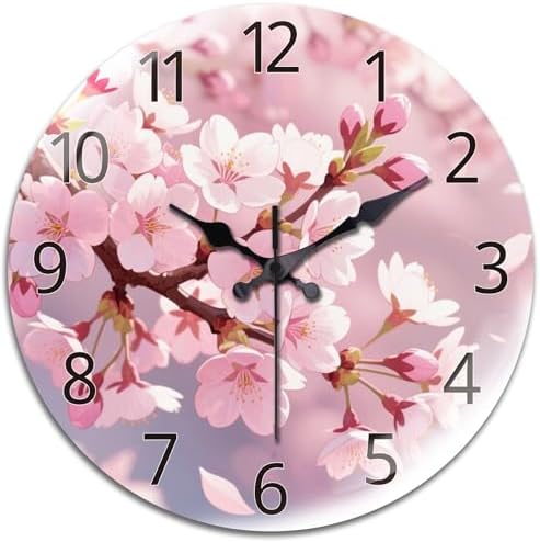 peacoblue Cherry Blossom Wall Clocks Battery Operated by PEACOBLUE