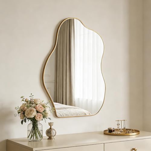 Irregular Asymmetrical Wall Mirror, 28x20 Inch Gold Bathroom Mirror - Image 2