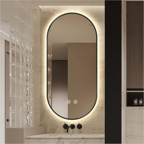 20" W x 32" H Black Oval LED Bathroom Mirror by SIEANE